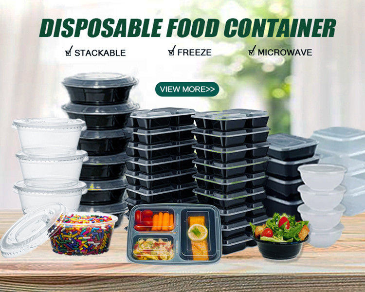 Contenedores de plástico desechables para comida para llevar disponibles en 2 a 8 compartimientos