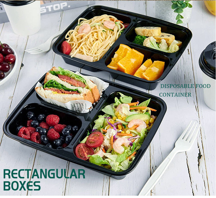 Contenedores de plástico desechables para comida para llevar disponibles en 2 a 8 compartimientos