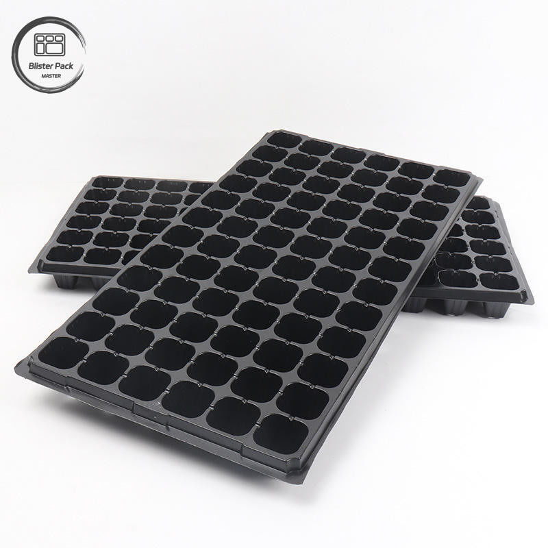 Envases de plástico negro duraderos para invernaderos Material reciclado 50 semilleras de células 3.8cm Agujeros profundos