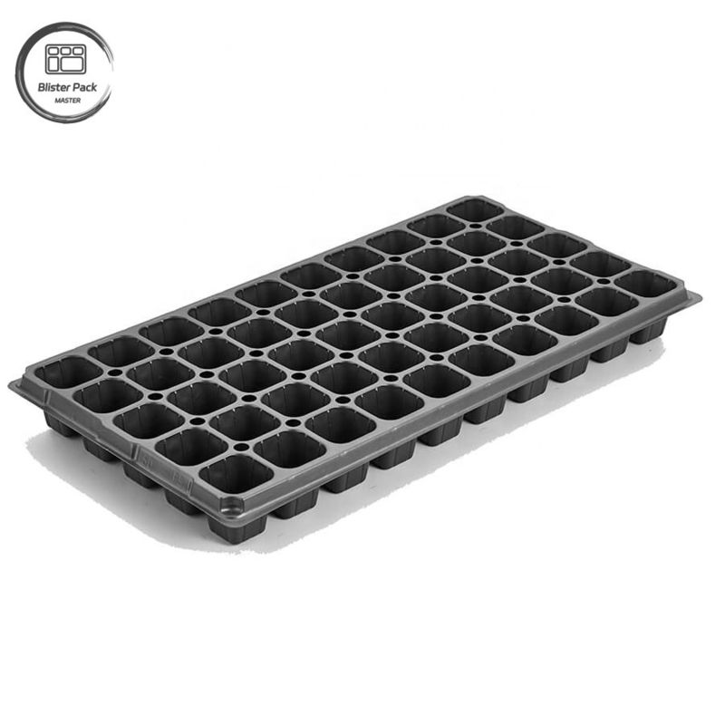 Envases de plástico negro duraderos para invernaderos Material reciclado 50 semilleras de células 3.8cm Agujeros profundos