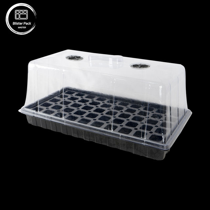 Envases de plástico negro duraderos para invernaderos Material reciclado 50 semilleras de células 3.8cm Agujeros profundos
