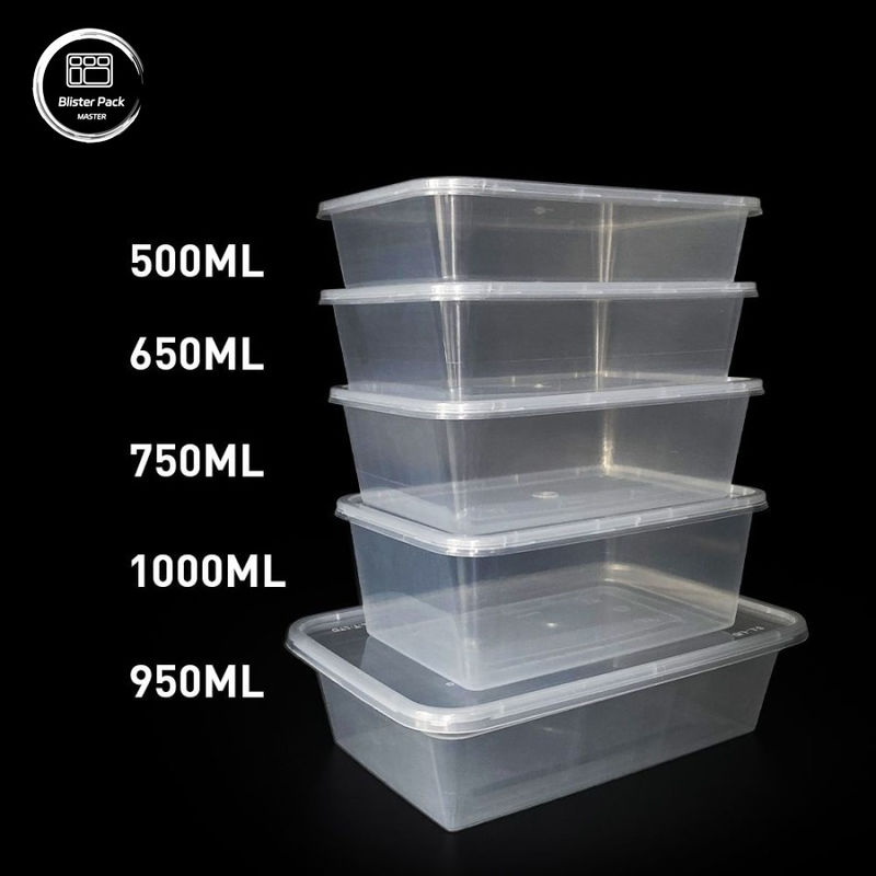 Contenedores de plástico desechables rectangulares de PP para alimentos de 500 ml a 1000 ml