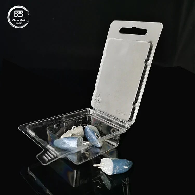 Envases de ampollas personalizadas con cáscara de almeja transparente para señuelos para peces Cajas de plástico transparentes