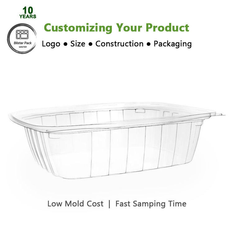 Contenedores de cáscara de almeja 100% biodegradables de PLA Cajas de horquilla transparente compostable para frutas y verduras