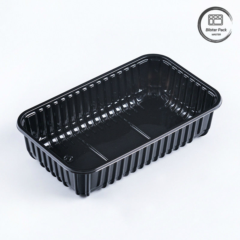 Supermercado Chilli bandeja de plástico desechable profunda de frutas rectangulares Negro envases verduras frescas embalaje bandeja de alimentos