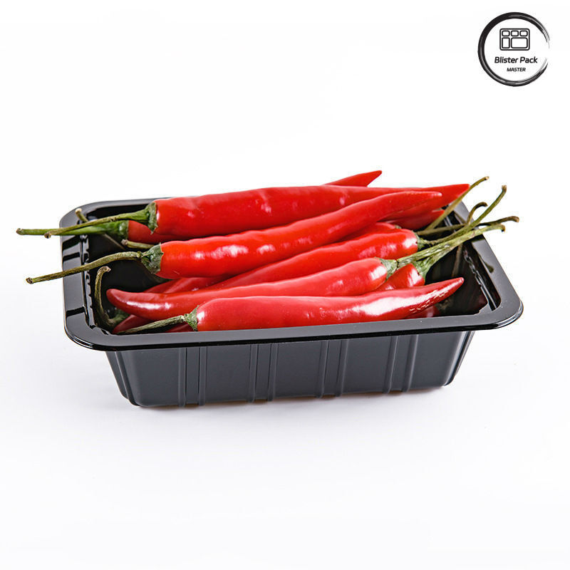 Supermercado Chilli bandeja de plástico desechable profunda de frutas rectangulares Negro envases verduras frescas embalaje bandeja de alimentos