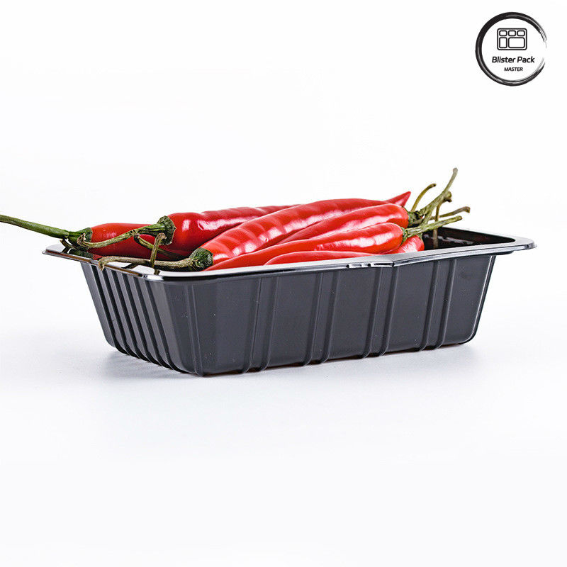 Supermercado Chilli bandeja de plástico desechable profunda de frutas rectangulares Negro envases verduras frescas embalaje bandeja de alimentos