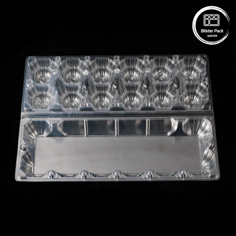 Envases de huevo de PET de 12 ranuras de forma de vacío envases de plástico desechables con cubierta