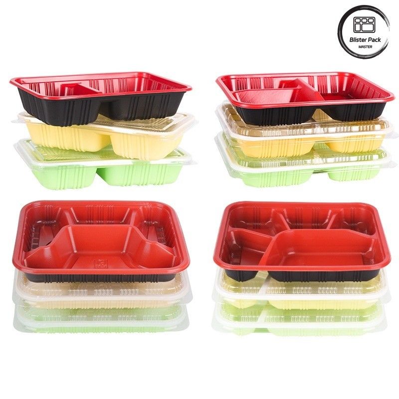 Eco amigable 3 compartimiento Bento caja desechable de plástico PP microondas y caja fuerte de refrigerador