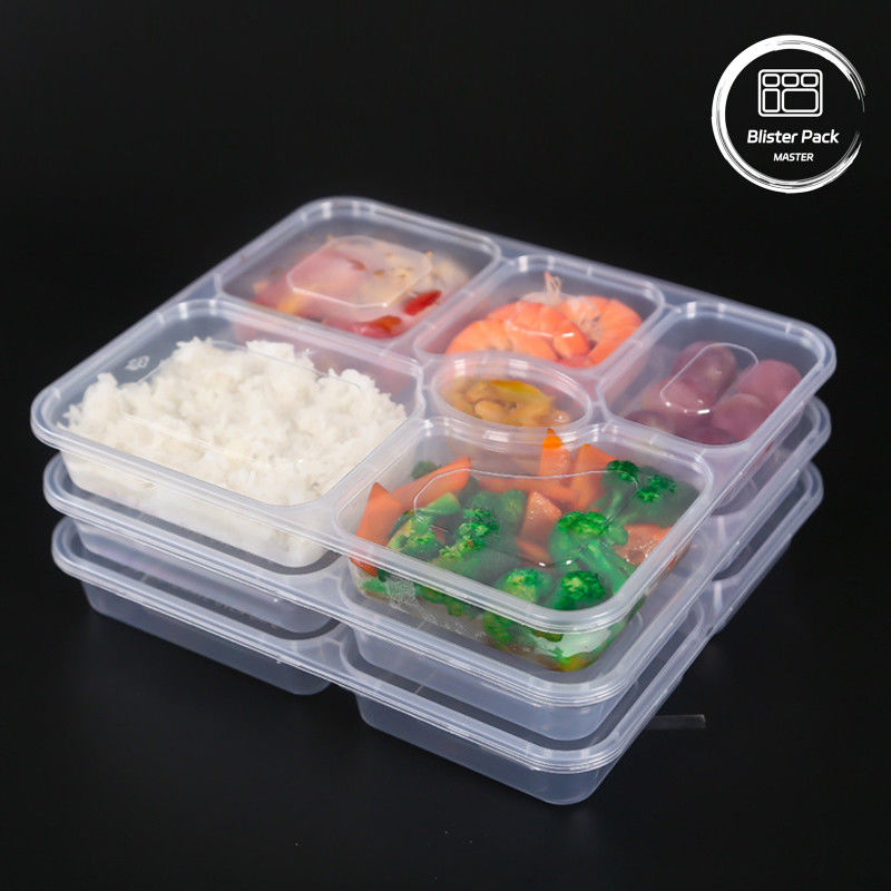 Preparación de comidas de plástico transparente 6 compartimiento Bento Box desechable para hoteles y eventos