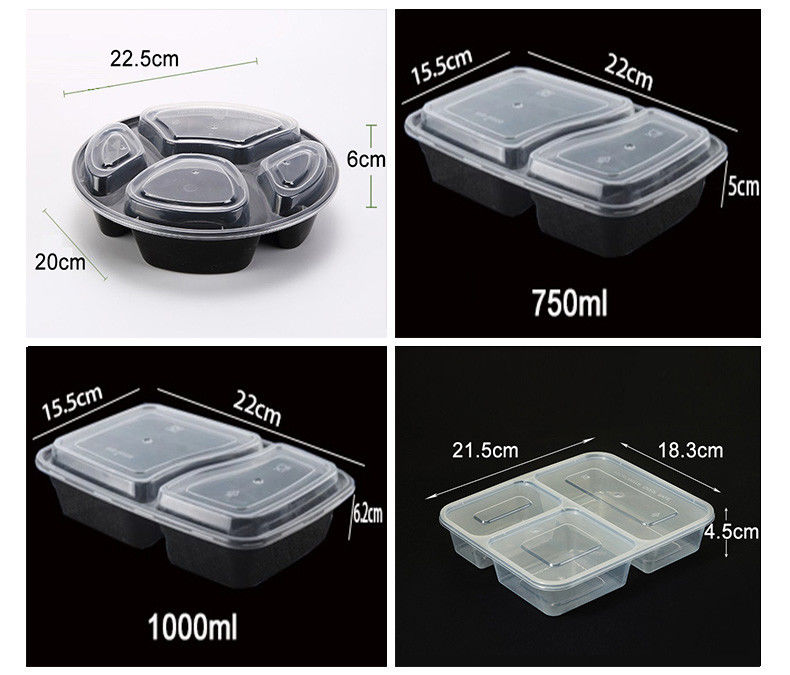Preparación de comidas de plástico transparente 6 compartimiento Bento Box desechable para hoteles y eventos