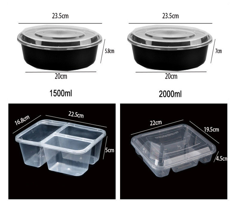 Preparación de comidas de plástico transparente 6 compartimiento Bento Box desechable para hoteles y eventos
