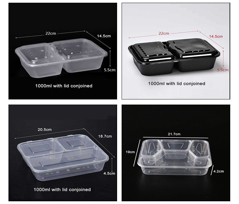Preparación de comidas de plástico transparente 6 compartimiento Bento Box desechable para hoteles y eventos