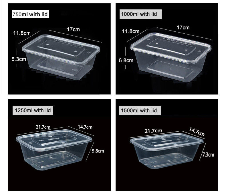 Preparación de comidas de plástico transparente 6 compartimiento Bento Box desechable para hoteles y eventos