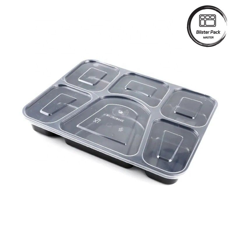 Cajas de plástico para llevar con microondas con 2, 3, 4, 6 compartimentos Contenedores de comida desechables rectangulares negros