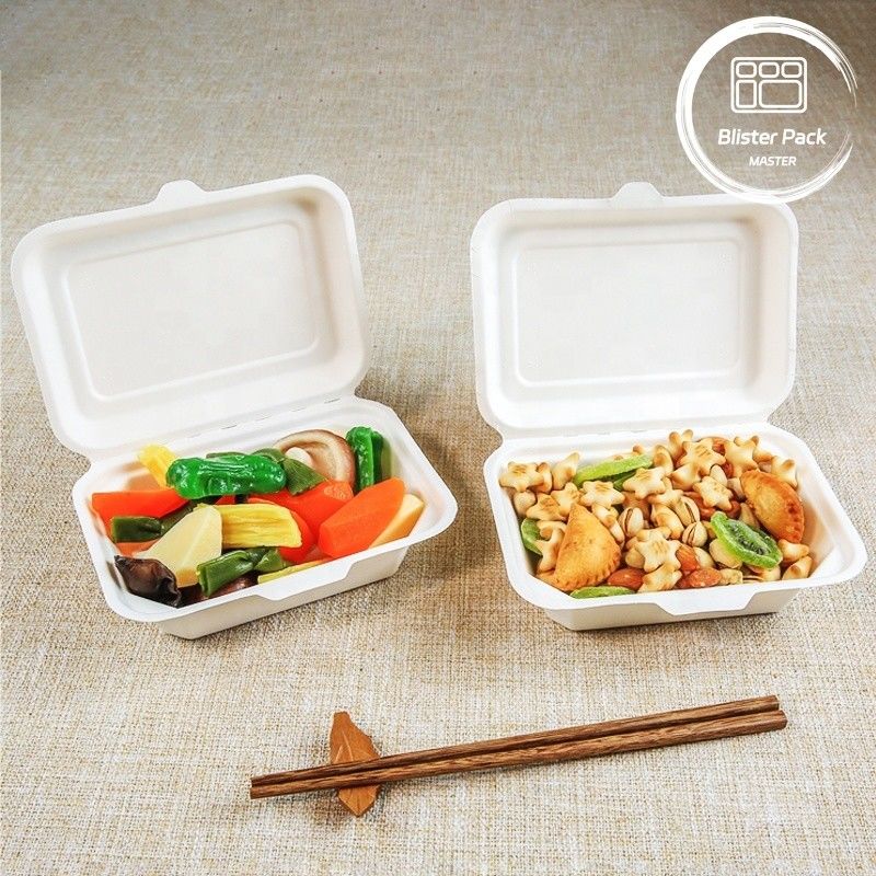 Blister Ecocompostable Clamshell 3 Compartimiento Bote de comida desechable de caña de azúcar Bagasse
