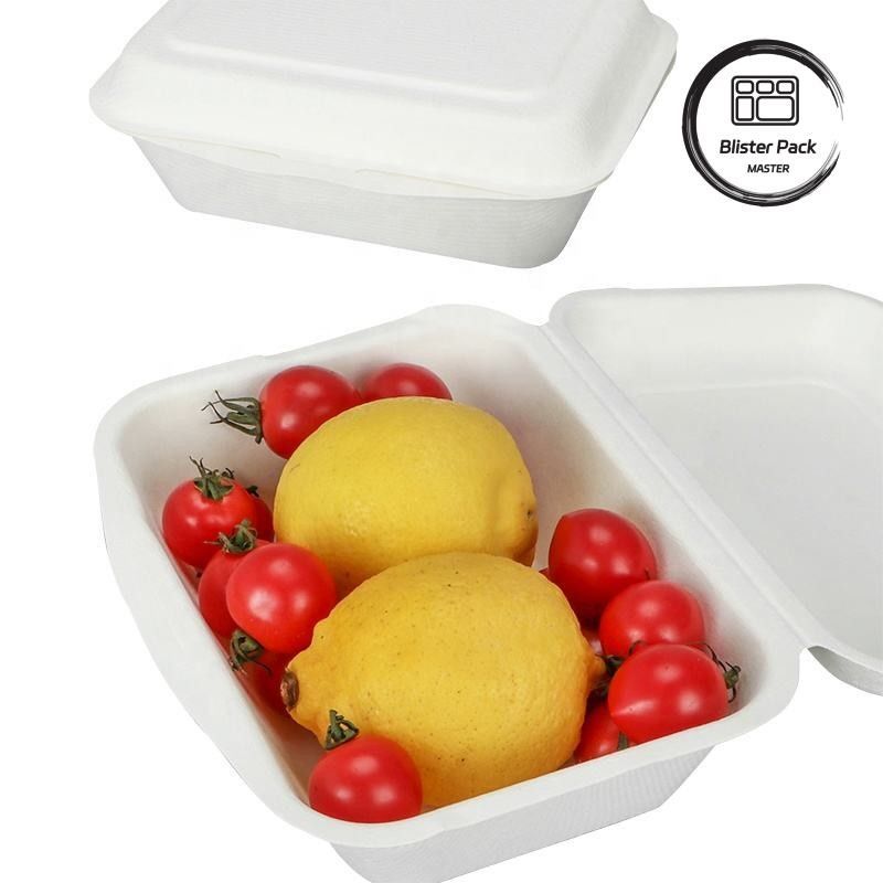 9 pulgadas de caña de azúcar Bagasse Clamshell Lunch Box Contenedor de alimentos desechables y biodegradables para hamburguesas y panadería