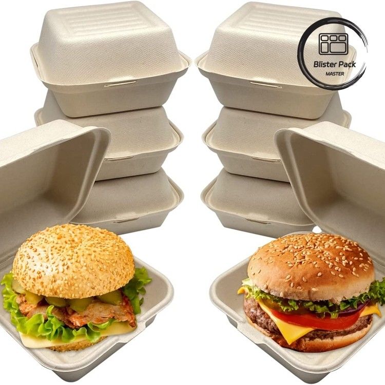 9 pulgadas de caña de azúcar Bagasse Clamshell Lunch Box Contenedor de alimentos desechables y biodegradables para hamburguesas y panadería
