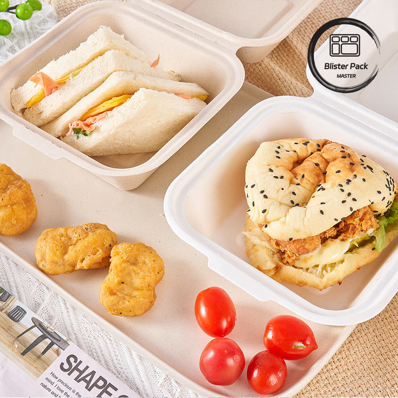9 pulgadas de caña de azúcar Bagasse Clamshell Lunch Box Contenedor de alimentos desechables y biodegradables para hamburguesas y panadería