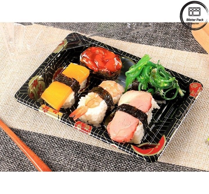 Diseño de primera calidad de emblema de plástico de bandeja de sushi envasado con ampollas a precios competitivos