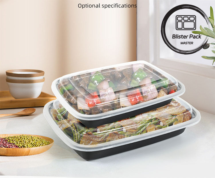 24/28/32 Oz Contenedores de preparación de comidas Cajas de alimentos rectangulares desechables con tapas estilo Bento