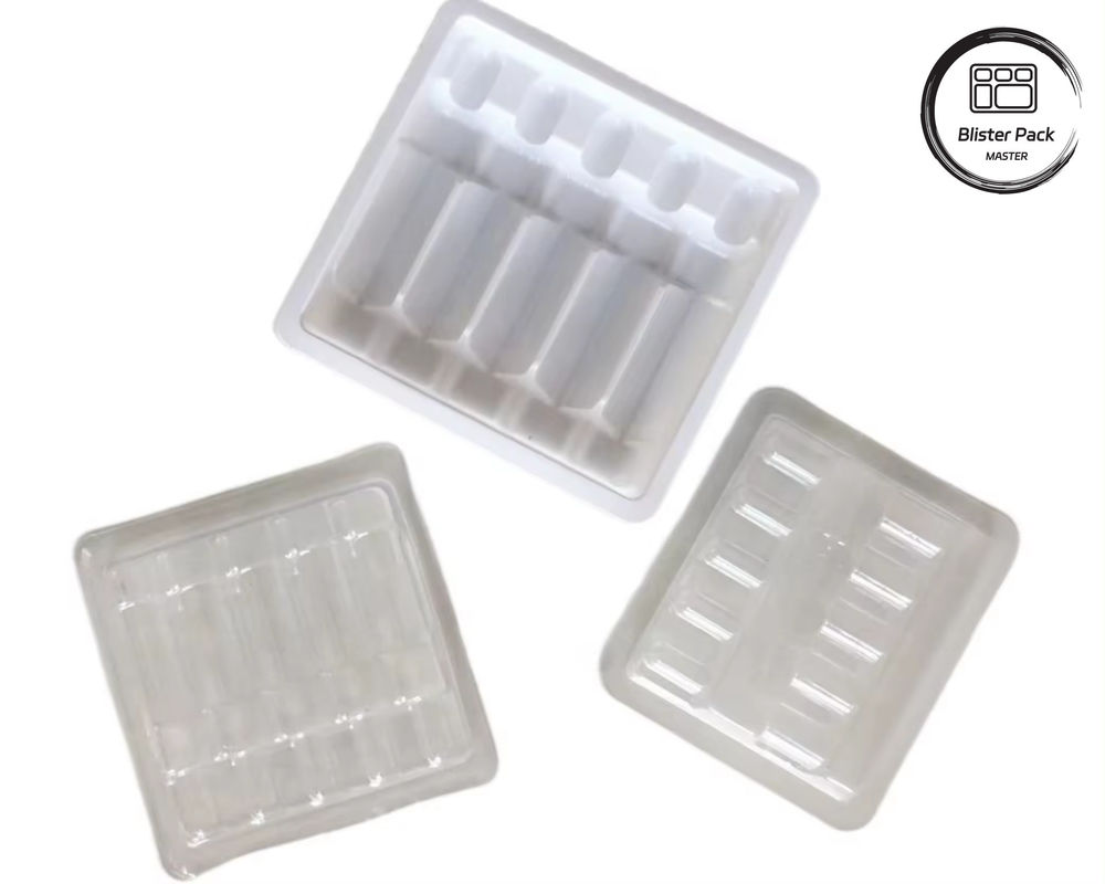 OEM y ODM PET Vacuum Forming Blister Plastic Tray, embalaje interno personalizado para ampollas y viales