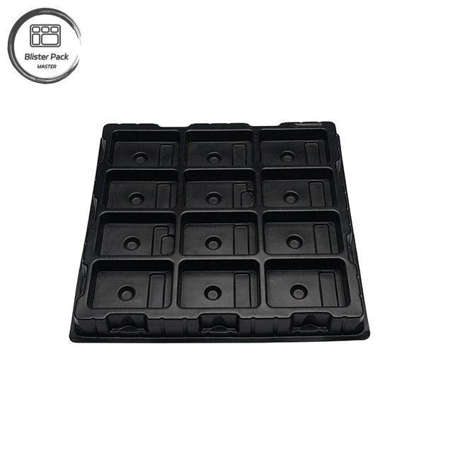 Fabricante Envases de plástico electrónico personalizados de gran tamaño de PS, de 12 rejillas de alta dureza, de color negro puro