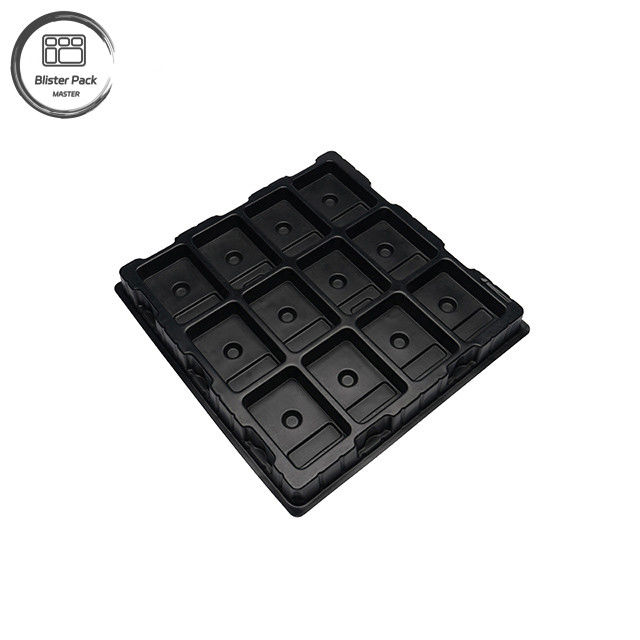 Fabricante Envases de plástico electrónico personalizados de gran tamaño de PS, de 12 rejillas de alta dureza, de color negro puro