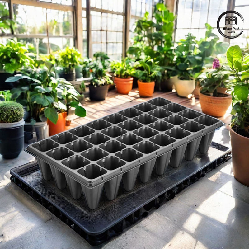 bandeja de semillas de plantación de plástico de 32 células, vacío formado para el crecimiento de semillas, bandeja de semilla negra